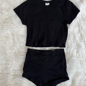 Calvin Klein Vintage 1990s Black Crop Top and Shorts Pajama Set 100% cotton
